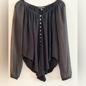 Karen Kane Black Sheer Button-Front Handkerchief Hem Blouse Size XS